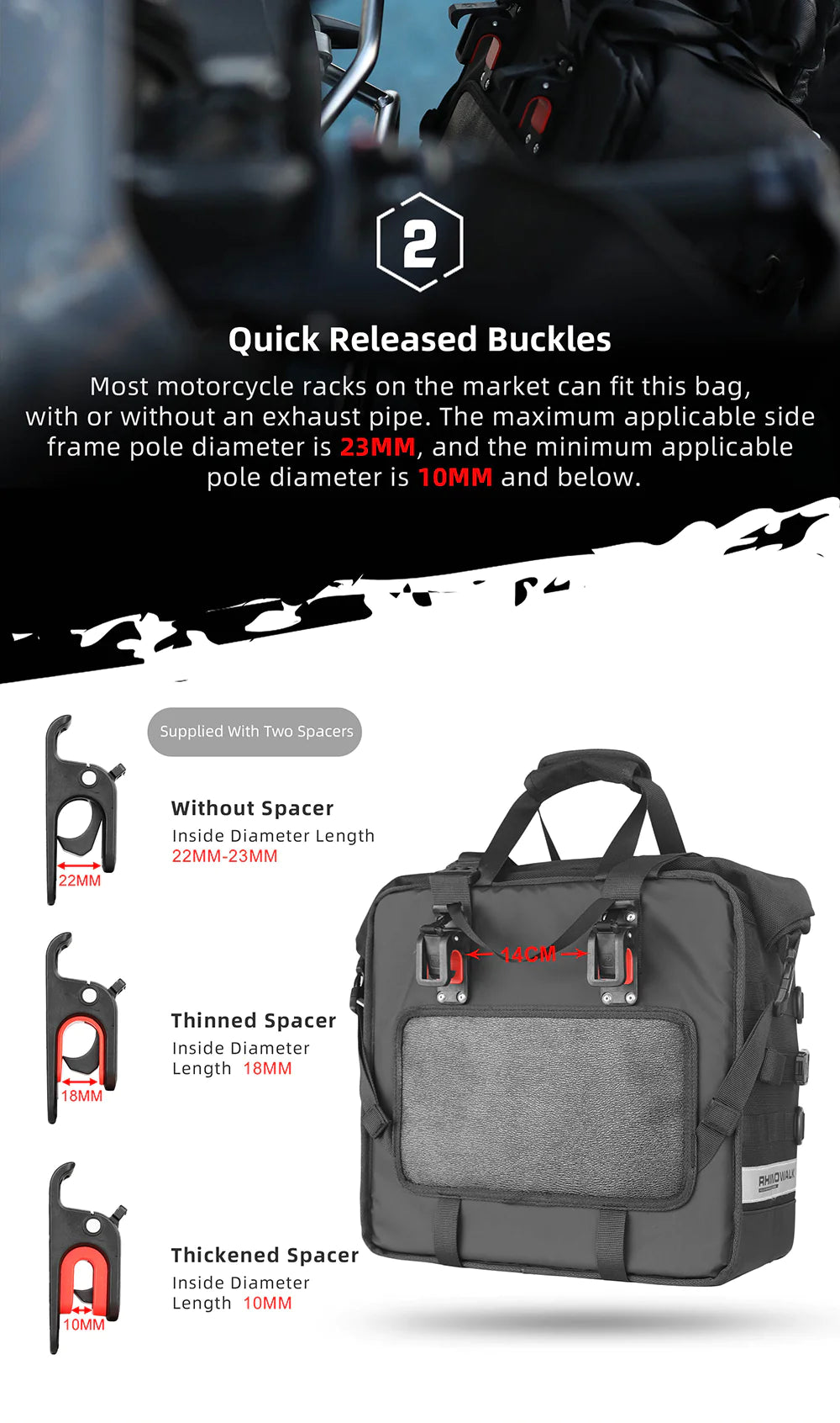 Rhinowalk 25L Motorcycle Side Bag, Motorbike Seat Saddle Tail Bag for ADV Motorcycle Rear Rack Travel Luggages (Single Unit) (MTR2050)