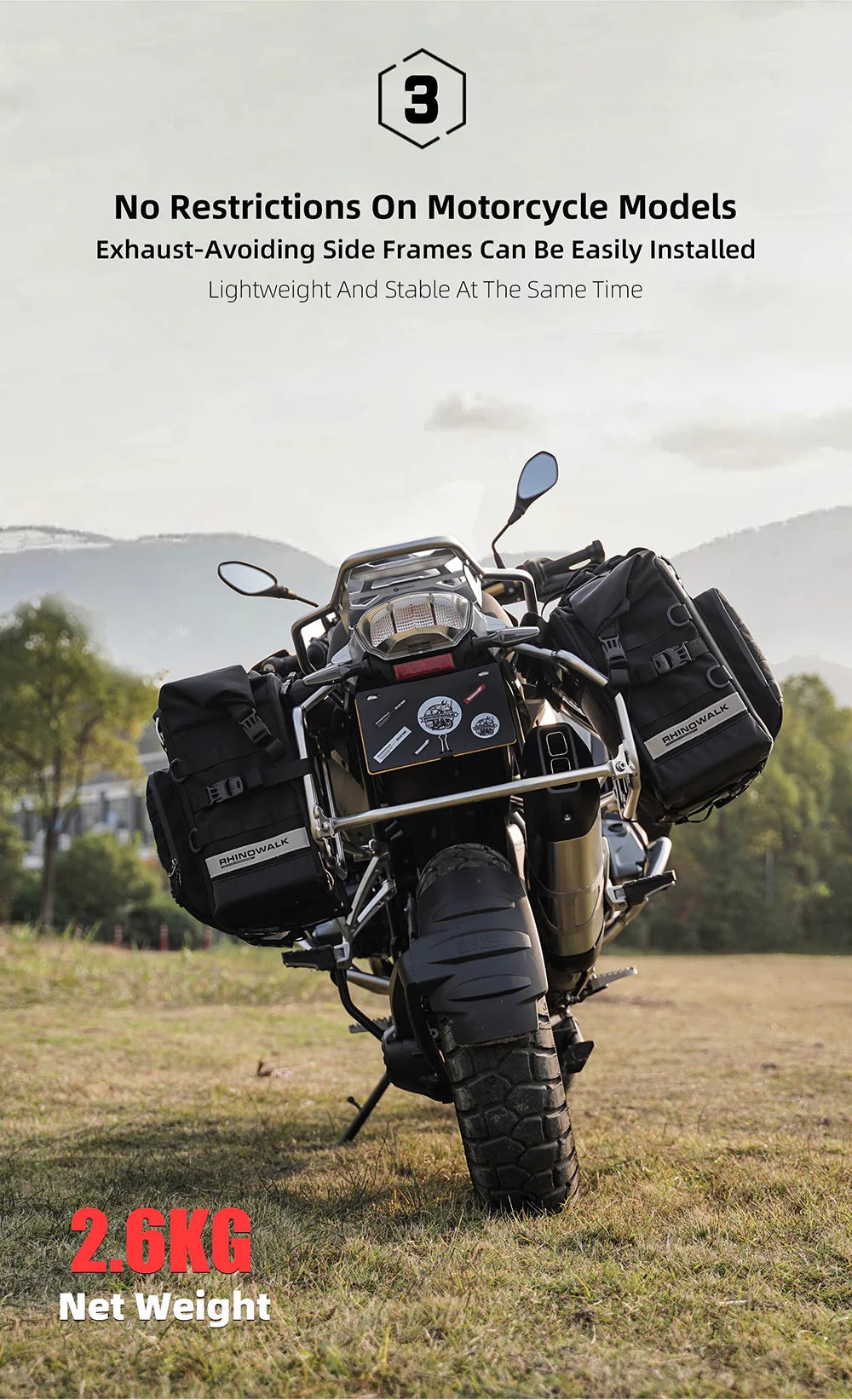 Rhinowalk 25L Motorcycle Side Bag, Motorbike Seat Saddle Tail Bag for ADV Motorcycle Rear Rack Travel Luggages (Single Unit) (MTR2050)