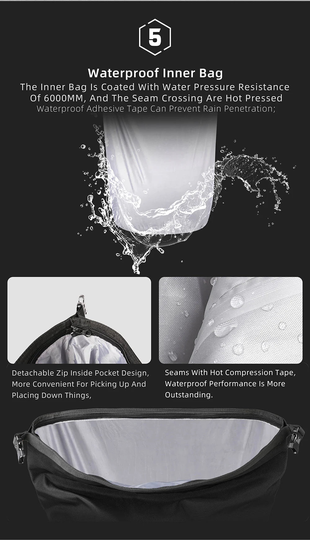 Rhinowalk 25L Motorcycle Side Bag, Motorbike Seat Saddle Tail Bag for ADV Motorcycle Rear Rack Travel Luggages (Single Unit) (MTR2050)