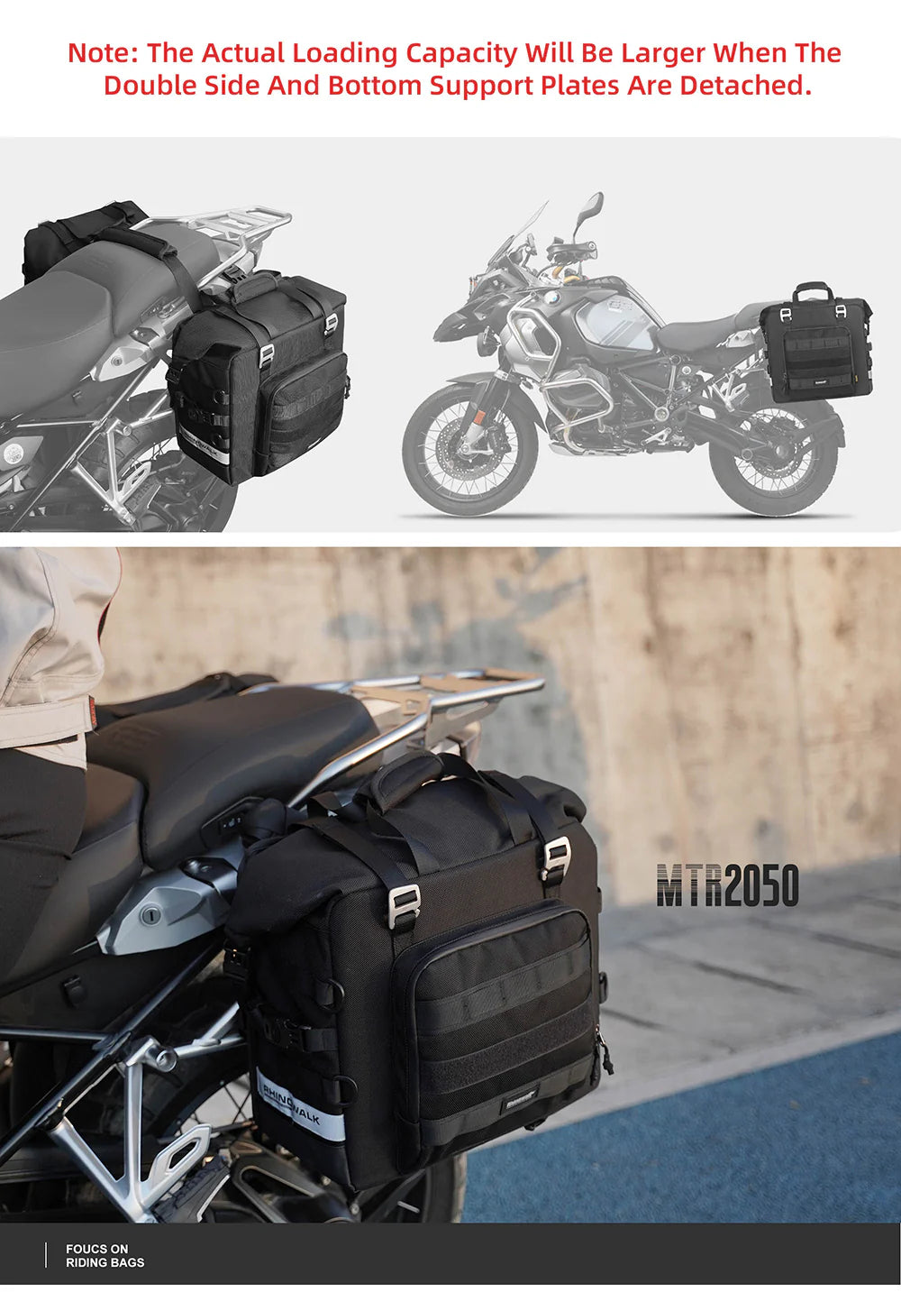 Rhinowalk 25L Motorcycle Side Bag, Motorbike Seat Saddle Tail Bag for ADV Motorcycle Rear Rack Travel Luggages (Single Unit) (MTR2050)