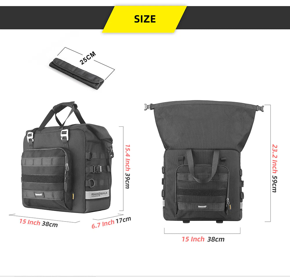 Rhinowalk 25L Motorcycle Side Bag, Motorbike Seat Saddle Tail Bag for ADV Motorcycle Rear Rack Travel Luggages (Single Unit) (MTR2050)
