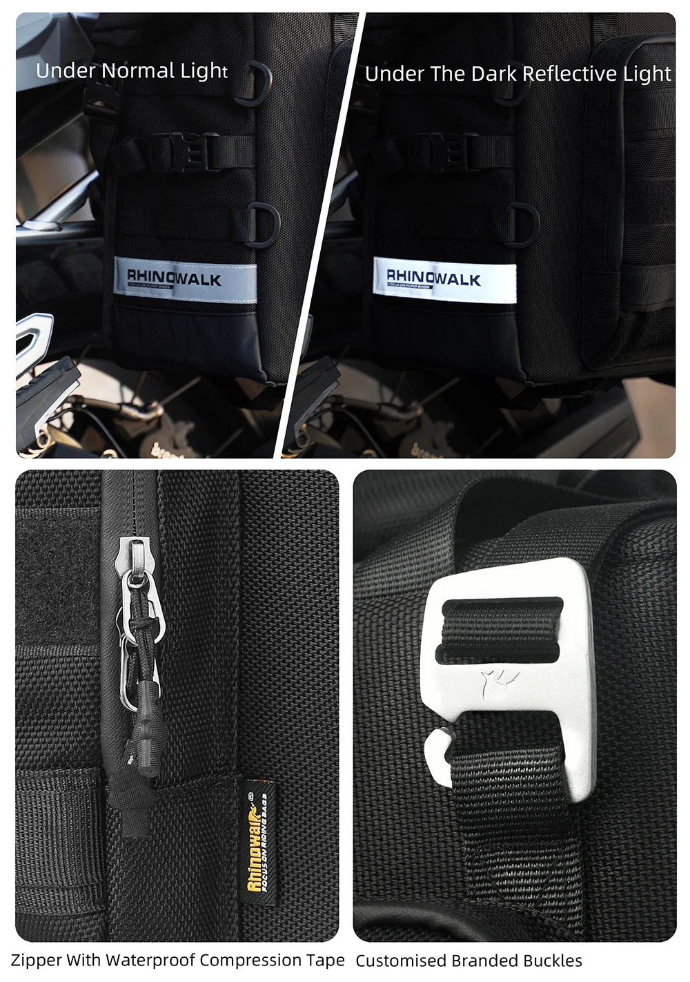 Rhinowalk 25L Motorcycle Side Bag, Motorbike Seat Saddle Tail Bag for ADV Motorcycle Rear Rack Travel Luggages (Single Unit) (MTR2050)