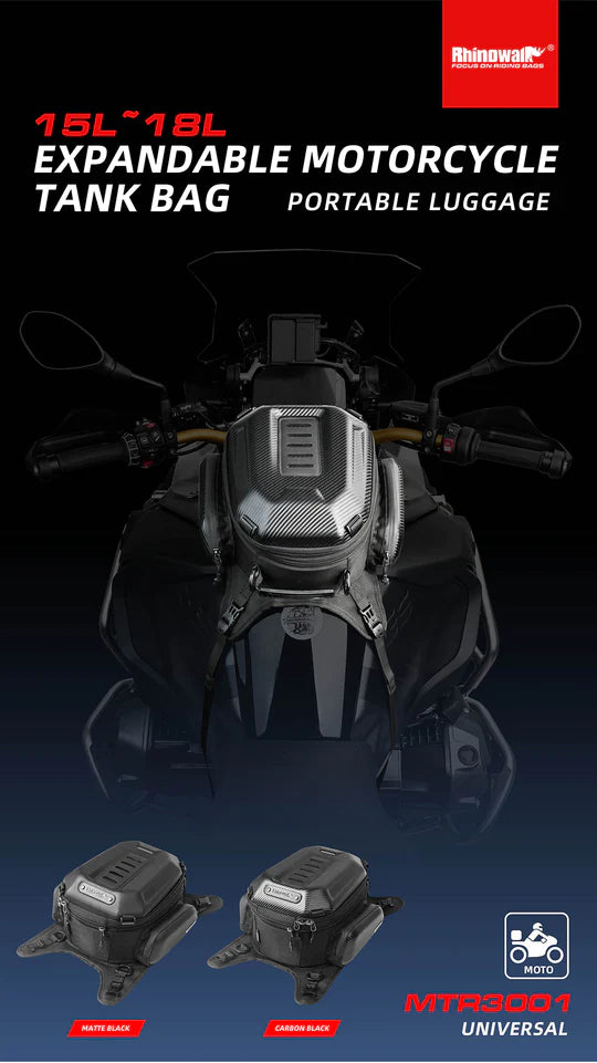 Rhinowalk 15-18l Motorcycle Tank bag Expanded Hard Shell Fuel Tank Bag for Motorcycle Bikes Tail Bag (MTR3001)