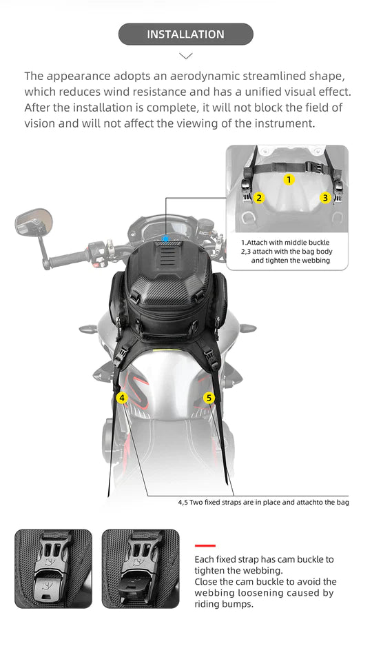 Rhinowalk 15-18l Motorcycle Tank bag Expanded Hard Shell Fuel Tank Bag for Motorcycle Bikes Tail Bag (MTR3001)