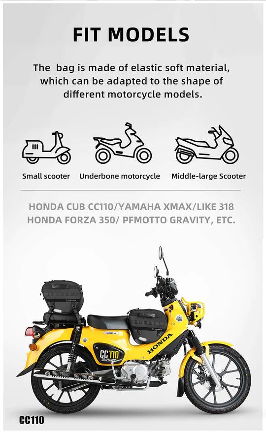 Rhinowalk Tunnel bag for scooter, 15 ltr Underbone Motorcycle Bike Seat Pack with Molly System (MTR5001)